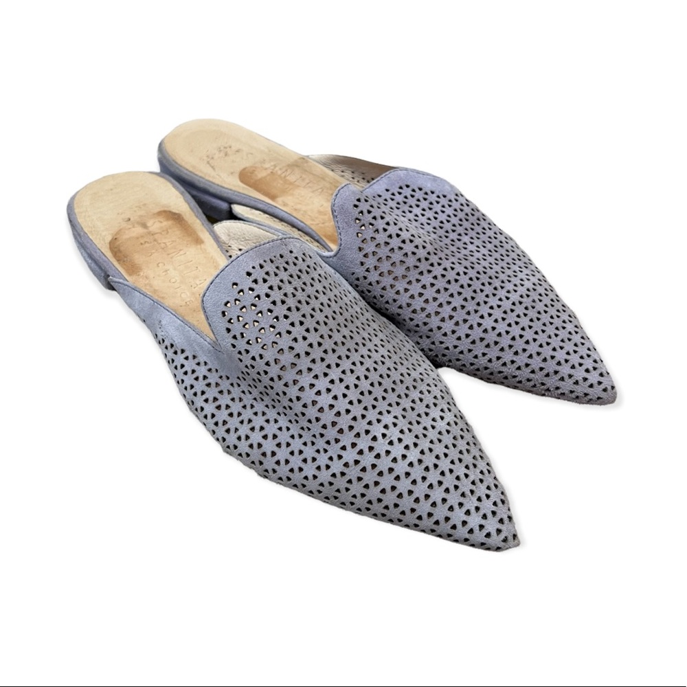 Perforated Pointed Mule in Dusty Blue